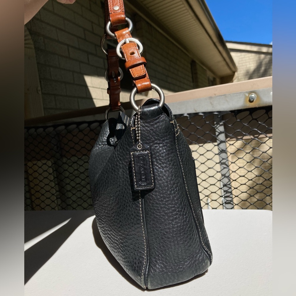 Vtg Coach Chelsea Turnlock Bag Black Pebbled Leather Fold Over Turn Lock Purse View 5